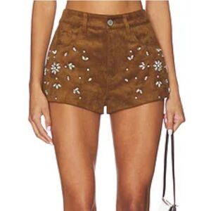 Blank NYC Brown Embellished Suede-Look High-Waist Shorts